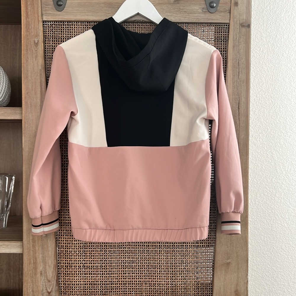 Zara Girls Pink/Cream/Black multicolor Jacket Hoodie with half zip size 10